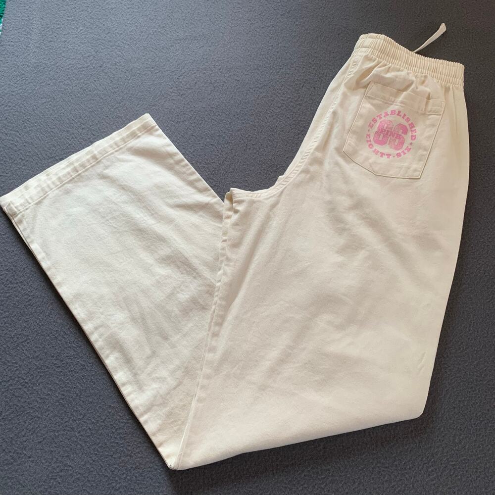 NWT Victoria's Secret PINK Drawstring Casual Pants 100% Cotton Small Long Ivory